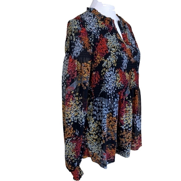 Anthropologie Akemi + Kin Adria Black Floral Smocked Chiffon Mesh Blouse Sz S - Picture 8 of 16